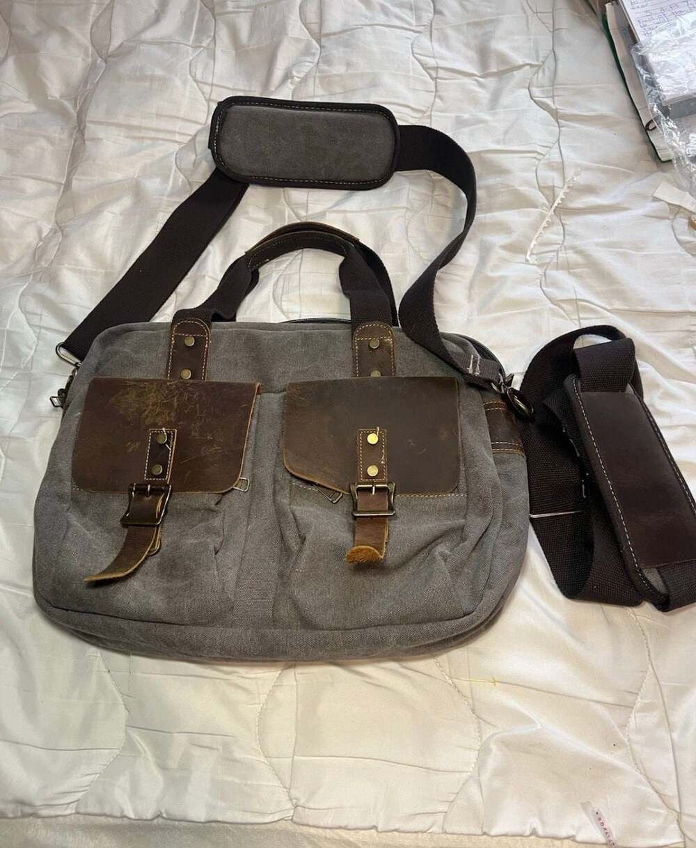 S-ZONE Vintage Canvas and Leather 15.6 Inch Laptop Messenger Bag Briefcase